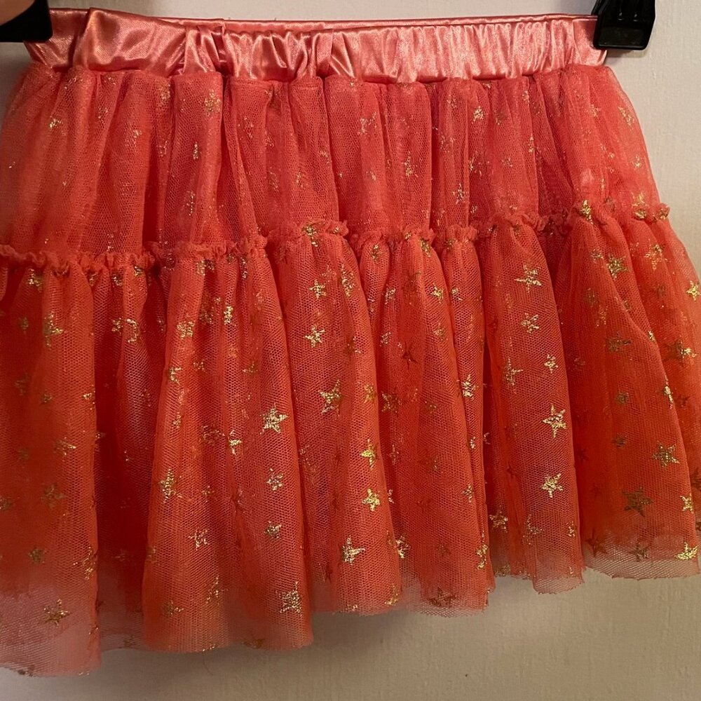 Fabkids Star Sparkle Double Tier Tutu. S 4/5  Orange Coral with Gold Stars. GUC